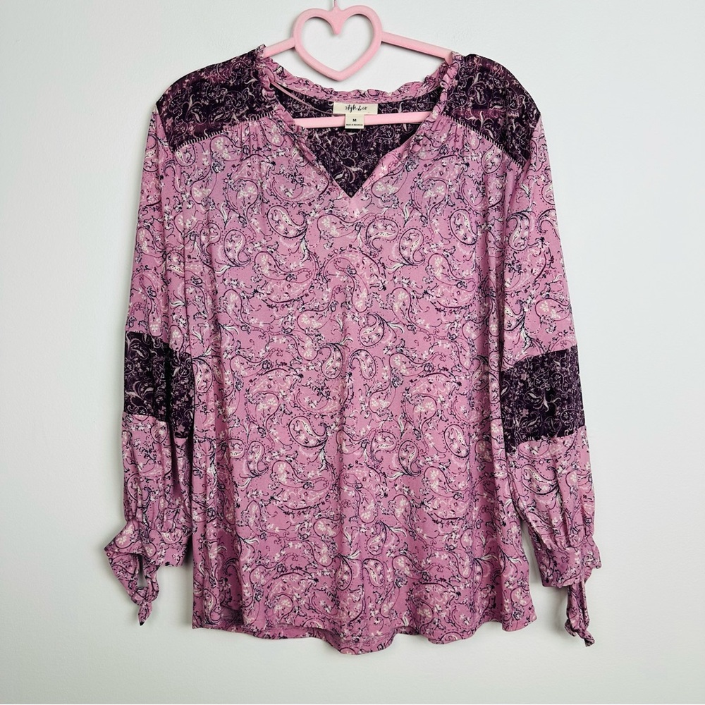Style & Co. Pink Floral Paisley Long Sleeve Blouse Size Medium